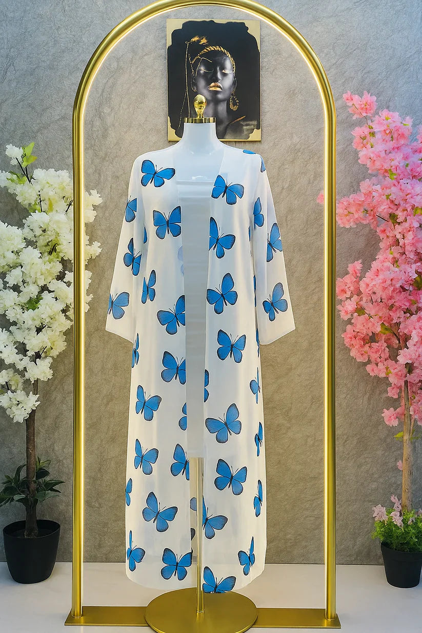 2 Piece Butterfly Printed Long Gown Dress